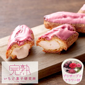 お取寄 完熟いちご菓子研究所 完熟いちごエクレア&プリザーブドフラワー KJ-EKR3SP SW1219 送料無料(一部除外)【_