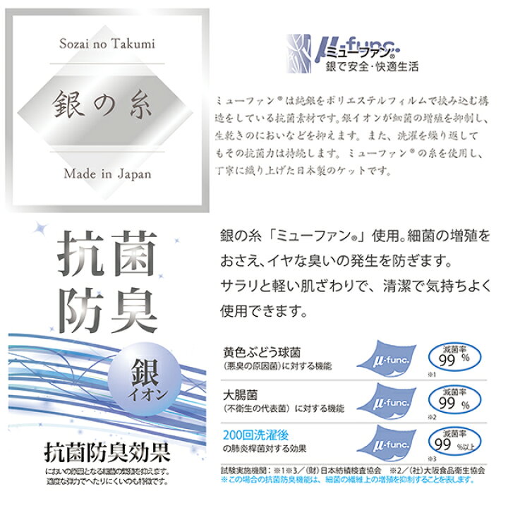 楽天市場】銀の糸ミューファン 五重ガーゼケット 抗菌防臭加工 MFK 