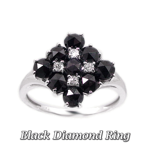 K18 ブラックダイヤ ダイヤモンド リング 高級 指輪 スクエア「ローズカット」誕生石 記念日 プレゼント ホワイト イエロー ピンクゴールド