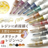 レジンペン メタリック グリッター 12色 太くも細くも描けちゃうよ レジン ペン カラーペン 丸ペン 着色 …