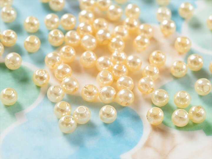 楽天市場】樹脂パール クリームイエロー 4mm 3g 約100個 穴あり パール  