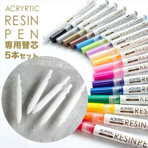 レジンペン 替え芯 5本 セット レジン ペン カラーペン 丸ペン 替えペン先 替芯 交換 水性 着色 モールド エンボスヒーター シリコンモールド カラー 細ペン お絵描き セット ハンドメイドパ