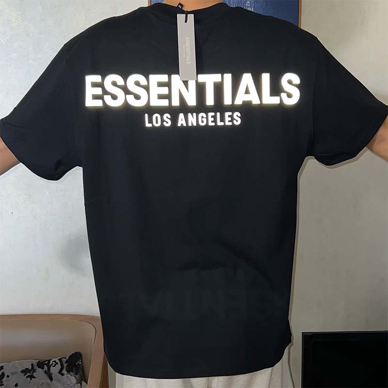 正規通販】 19aw背中反射フォント Essentials 長袖 tシャツ ブラック