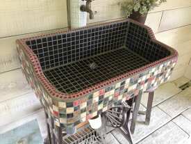 ガーデンシンク タイルシンク タイル流し台 昭和レトロ モザイクタイル タイル製 作善堂 外流し 防水 抗菌 洗面ボウル ガーデンパン 庭 手洗い 小型 店舗 屋内 カフェ トイレ ガーデニング レトロ 可愛い おしゃれ 人気 リフォーム 暮らしの道具