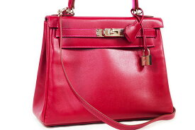 エルメス　ケリー28 エクラ　内縫い　ルビー×ローズテリアン　Ruby × Rose tyrien　HERMES　シルバー金具　 S金具　タデラクト　□N刻印 　2010年製造　本物　未使用　展示品　ハンドバッグ　ショルダーバッグ　28cm　2色　ケリーバッグ　コンビ　ケリーエクラ　赤