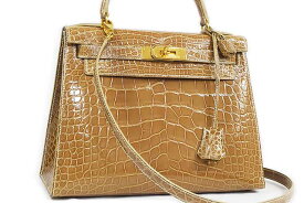 エルメス　HERMES　ケリー28　外縫い　クロコダイル アリゲーター　ベージュ　G金具　ゴールド金具　〇X刻印　1994年製造　本物　ランクA　ハンドバッグ　クロコ　28cm　ケリーバッグ