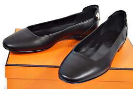 エルメス　HERMES　パンプス　黒　ブラック　カーフレザー　セリエ金具　♯35　23～23.5cm位　S金具　シルバー金具　本物　未使用　展示品　NOIR　箱付き　靴　バレエ　BALLERINE HIT BOX