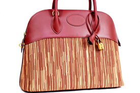エルメス　HERMES　ボリード37　ルージュアッシュ×マルチカラー　ヴィブラート×ヴォーシャモニー　G金具　ゴールド金具　□F刻印　2002年製造　コンビネーション　本物　未使用　保管品　（ボリード35）ハンドバッグ　ワイン　ボルドー　コンビ　Rouge h　※ショルダー無し