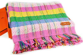 エルメス　HERMES　大判ショール　カシミヤ100％　マルチカラー　ピンク×グリーン×イエロー×ブルー　マフラー　本物　未使用　展示品　箱付き　参考価格約20万円