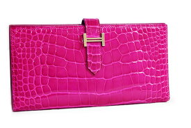 エルメス　HERMES　ベアンスフレ　ローズシェヘラザード　rose scheherazade　クロコダイル アリゲーター　S金具　シルバー金具　D刻印　2019年製造　本物　新品同様　箱付き　長財布　マチ有り