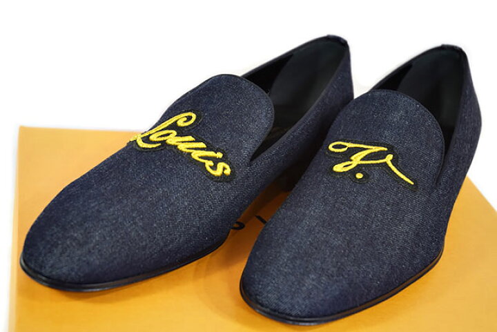 楽天市場 ルイヴィトン デニム ローファー 靴 オートゥイユ ライン ブルーネイビー 紺 ゴールド刺繍 オペラ シューズ スリッポン サイズ10 本物 未使用 Louis Vuitton メンズ 日本サイズ27 5 28ｃｍくらい ｓｂｂｔ