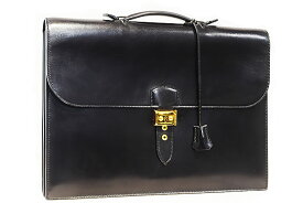 エルメス　HERMES　サックアデペッシュ41　黒　ブラック　ボックスカーフ　G金具　ゴールド金具　〇 U刻印　1991年製造　本物　ランクA　書類バッグ　ブリーフケース　ビジネスバッグ　Black