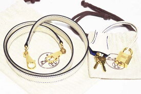 エルメス　HERMES　ショルダーストラップ＆クローシュ＆カデナ＆開ける鍵 セット　クレ×ブルーエレクトリック　G金具　ゴールド金具　エプソン　スペシャルオーダー品　本物　新品同様　Craie × Blue electric　クロシェット