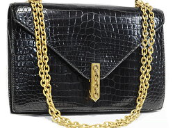 エルメス　HERMES　アルカザール　ショルダーバッグ　黒　クロコダイル　ポロサス　G金具　ゴールド金具　〇H刻印　1978年製造　本物　ヴィンテージ　レア物　2WAYショルダーバッグ　ブラック　Black　クロコ
