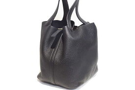 エルメス　HERMES　ピコタン MM　黒　ブラック　トリヨンクレマンス　S金具　シルバー金具　□K刻印　2007年製造　本物　ランクA　Black　ハンドバッグ　ピコタン