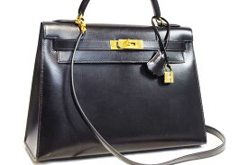 エルメス　HERMES　ケリー32　外縫い　黒　ブラック　G金具　ゴールド金具　〇W刻印　1993年製造　black　ボックスカーフ　ケリー 32cm　本物　ランクA　ハンドバッグ　ケリーバッグ　ショルダーバッグ