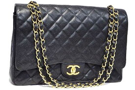 シャネル　CHANEL　デカマトラッセ 34　黒　ブラック　キャビアスキン　G金具　ゴールド金具　ココマーク　CCマーク　ターンロック　Wチェーンショルダーバッグ　2WAYショルダーバッグ　マトラッセ　34cm　 本物　ランクA　ラージマトラッセ　Black