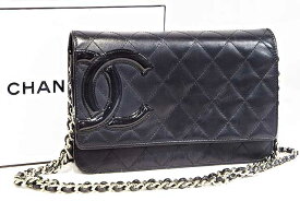 シャネル　CHANEL　カンボンライン　チェーンショルダーウォレット　長財布　ブラック　黒×黒　カーフレザー×パテント　S金具　シルバー金具　内側ピンク　ココマーク　CCマーク　本物　ランクA　ショルダーポーチ　ショルダー財布