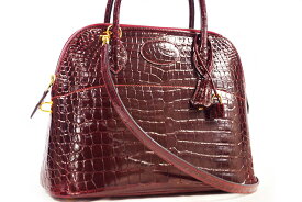エルメス　HERMES　ボリード31　クロコダイル ポロサス　ルージュアッシュ　Rouge h　ボルドー　ワインレッド　G金具　ゴールド金具　□A刻印　1997年製造　本物　ランクA　ハンドバッグ　31cm　クロコ　ポロサス