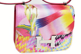 エルメス　HERMES　コンスタンス3　ミニ 18　京都マーブル　スイフト×シルク　ローズメキシコ×ピンクマルチカラー　　S金具　シルバー金具　Z刻印　2021年製造　本物　未使用　ショルダーバッグ　ハンドバッグ　コンスタンス　ミニ　Pink　ピンク　Rose Mexico　シルク