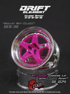 DRIFT ELEMENT SERIES RIM�FFlu Pink 5Spokes Chrome Lip Black Rivets�@ �h���t�g �G�������g�V���[�Y ���� 5�{�X�|�[�N �t���I���Z���g �s���N�X�|�[�N �N���[�����b�v �u���b�N���x�b�g �I�t�Z�b�g�ύX�\ 1