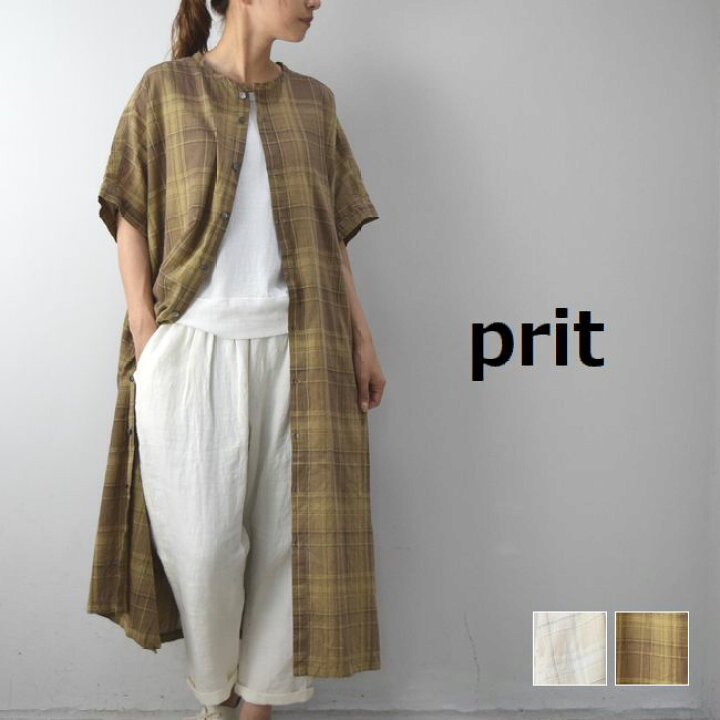 楽天市場】prit(プリット)綿麻ローンシャドーチェックビッグシャツ 