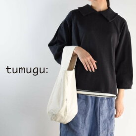 【 tumugu 全品10%OFFクーポン】4/19(fri)15：00～4/24(wed)19:59まで　　tumugu(ツムグ)ミディアムコットン天竺衿つき プルオーバーmade in japantc24104【 北海道も送料無料 】