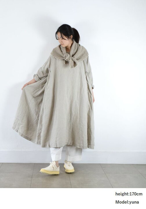 Veritecoeur ⿻ リネン サイドギャザー ワンピース 大きいサイズ 秋