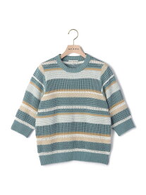 メッシュボーダーニット SCAPA スキャパ トップス ニット グリーン【送料無料】[Rakuten Fashion]