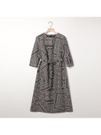【SALE／58%OFF】ジャカードサラサ六分袖ワンピース SCAPA スキャパ ワンピース・ドレス ドレス ネイビー グレー【RBA_E】【送料無料】[Rakuten Fashion]