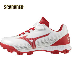 【 ミズノ MIZUNO 】 ジュニア 野球 ポイントスパイク ウエーブライトレボJr. ホワイト×レッド 11GP222262 WAVE LIGHTREVO Jr.