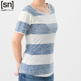 [sn] super.natural スーパーナチュラル SNW003127 Tシャツ ヨガウェア ボーダー レディース 半袖 ストレッチ メリノウール 海外サイズ