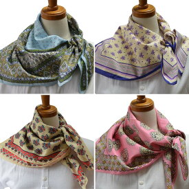 コットン ローン ハンドプリント 正方形 スカーフ 67cm x 67cm 日本製 10056