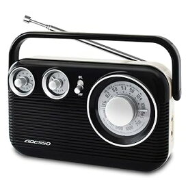 【中古】ADESSO(アデッソ) ラジオ AM FM レトロ デザイン ブラック RA-601BK