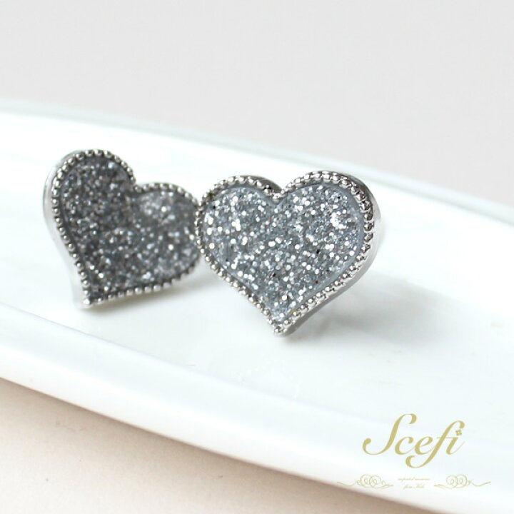 楽天市場】ハート ラメ ピアス シルバー シンプル 大人っぽい かわいい  