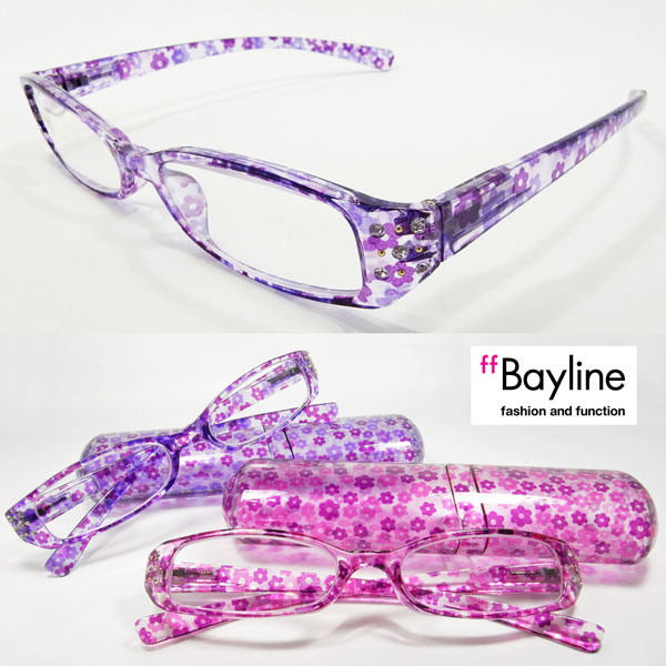 Bayline ベイライン リーディンググラス 小花柄ラインストーン プラスチックケース 女性 老眼鏡 おしゃれ レディース 可愛い シニアグラス ギフト 母の日 プレゼント 実用的