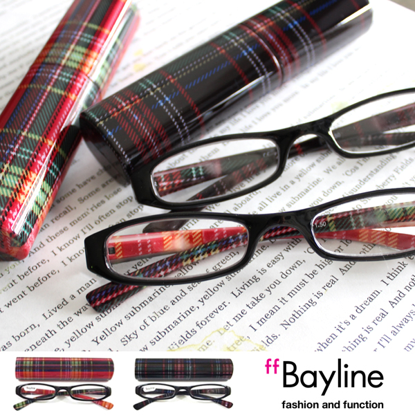  Bayline ベイライン リーディンググラス マットカラータータンチェックプリント スリムプラスチックケース シニアグラス 老眼鏡 おしゃれ レディース
