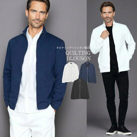 イケオジ おしゃれ ブルゾン メンズ ちょい悪 オヤジ ミスタ—ジョージ ダンディ 40代 50代 アウター ファッション 60代 ジャケット キルティング ヘリンボーン 羽織 ジャケット ジップアップ シンプル スポーツ 防寒 暖かい ゴルフ 白 秋 冬 男