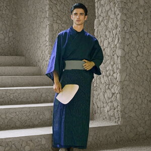 浴衣 メンズ 5点 フルセット(浴衣 作り帯 下駄 扇子 腰紐)かっこいい イケオジ オトナ男 涼しい ミスタージョージ ワンタッチ 本格 ゆかた 綿100% ギフト 中年男性 黒 和柄 小物 無地 レトロ