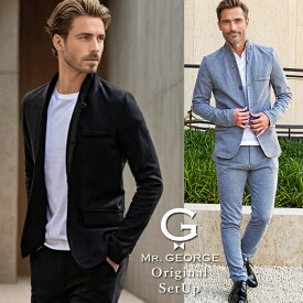 イケオジ イタリアンカラー セットアップ 大人 40代 50代 60代 メンズ (上下セット 2点セット)ミスタ—ジョージ ファッション おしゃれ スーツ ブランド カジュアル カルゼ ジャケット テーラードジャケット フォーマル ビジネス シンプル 無地 男 春