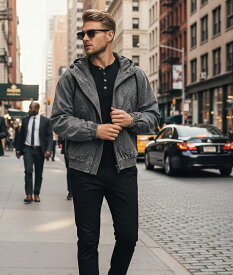 イケオジ ミスタージョージ デニムジャケット メンズ アウター フード付き パーカー ジップアップ ブルゾン フェード ヴィンテージ 古着風 防寒着 大人 40代 50代 ちょいワル