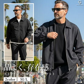 イケオジ ジャケット メンズ アウター ブルゾン ストライプ セットアップ可 上下セット可 ジップアップ ビッグシルエット 大きいサイズ きれいめ カジュアル 通勤 オフィス 羽織り 秋冬 春 大人 40代 50代 60代 落ち着き 上品 黒 グレー ミスタージョージ