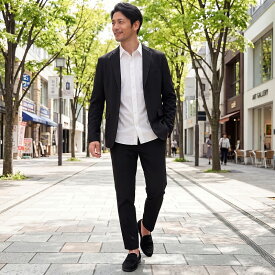 イケオジ セットアップ メンズ 上下セット スーツ仕立て テーラードジャケット テーパードパンツ スラックス ストレッチ 洗える イージーケア シワになりにくい 美シルエット ビジネスカジュアル 大きいサイズ 大人 40代 50代 60代 黒 ネイビー グレー 春 秋 冬 S M L XL 3L