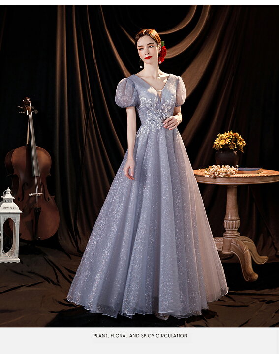 楽天市場】カラードレス 演奏会用 ロングドレス Vカット イブニング  