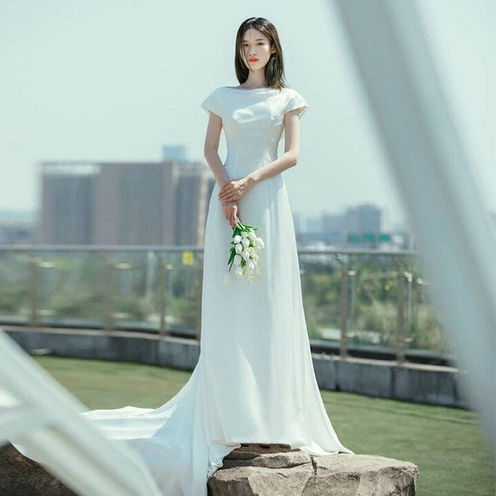 楽天市場】ウェディングドレス 二次会 ワンピース 半袖 可愛い ロング  