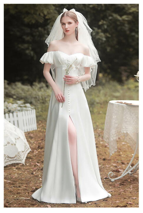 楽天市場】ウェディングドレス 二次会 ワンピース 半袖 可愛い ロング  