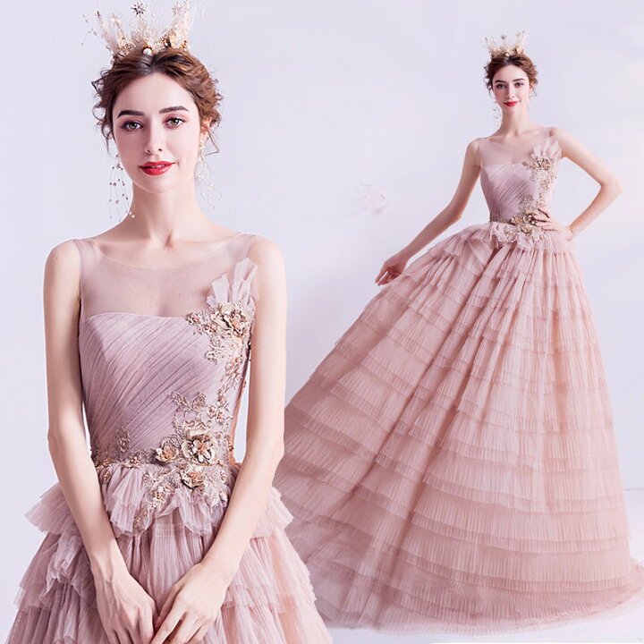 楽天市場】カラードレス 花嫁 二次会ドレス ピンク イブニングドレス  