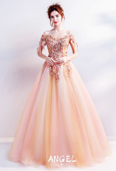 楽天市場】カラードレス 演奏会用ロングドレス オレンジ 花嫁 二次会  