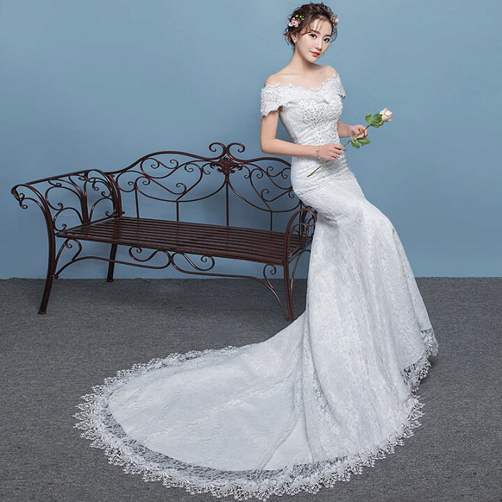 楽天市場】豪華 マーメイドライン ウェディングドレス オフショルダー  