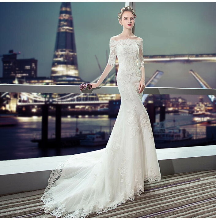 ウエディングドレス マーメイドラインドレス フィッシュテール 白  